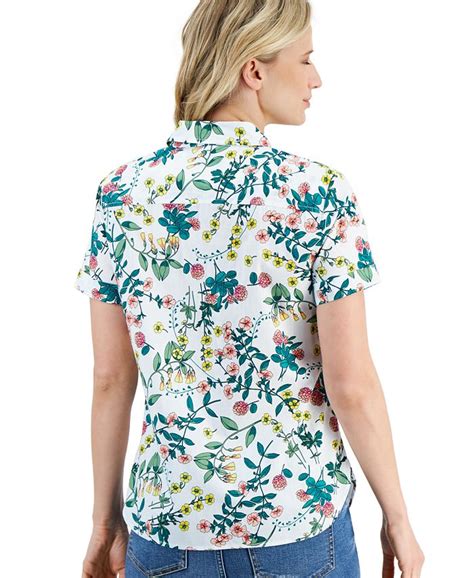 Nautica Jeans Womens Floral Print Short Sleeve Cotton Camp Shirt Macys