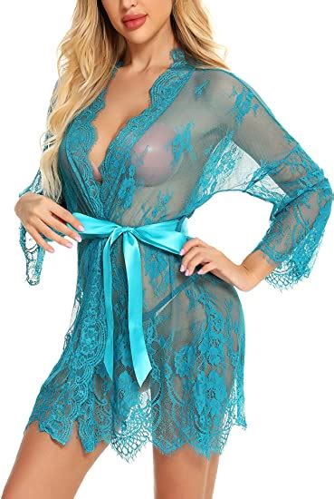 BESDEL Women S Kimono Eyelash Lace Babydoll Lingerie Long Sleeve Mesh