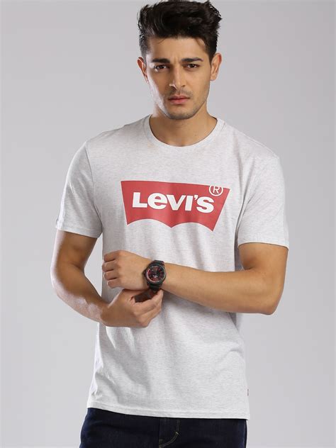 Levis Men White Red Brand Logo Printed Pure Cotton T Shirt