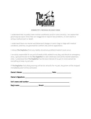 Fillable Online SENIOR PET MEDICAL RELEASE FORM Fax Email Print