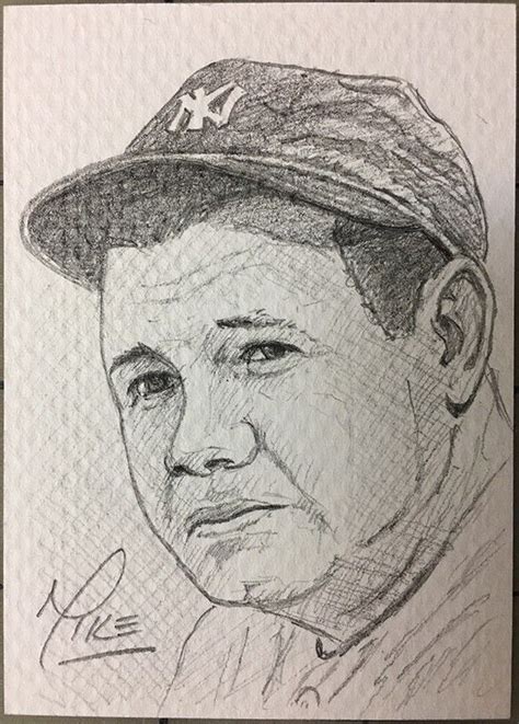 Babe Ruth New York Yankees Sketch Card 1 1 By Sports Artist Mike Kupka