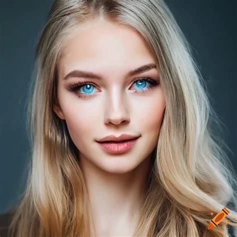 Realistic Portrait Of A Friendly Girl With Light Eyes And Blonde Hair