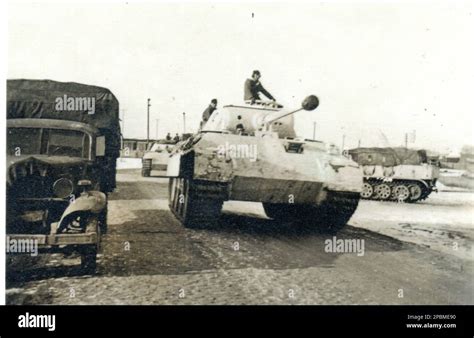 World War Two B&W photo German Panther Tank in Snow Camouflage on the ...