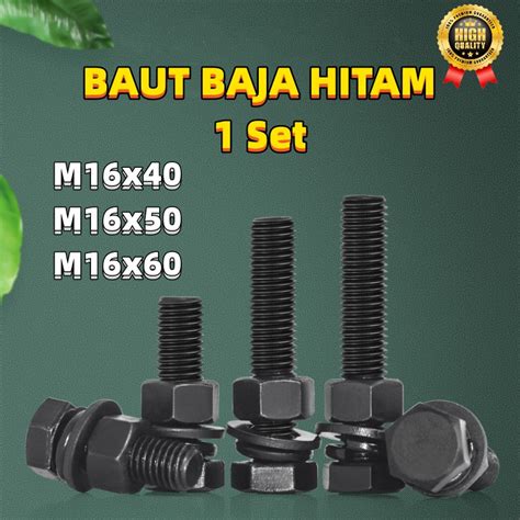 Jual Baut Mur Baja M Grade Hex Full Drat Set Baut Mur Baja