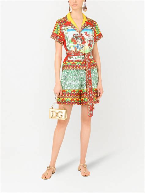 Dolce Gabbana Carretto Print Belted Shirt Blue FARFETCH PT