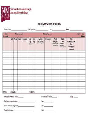 Fillable Online Cep Education Nmsu Internship Documentation Of Hours