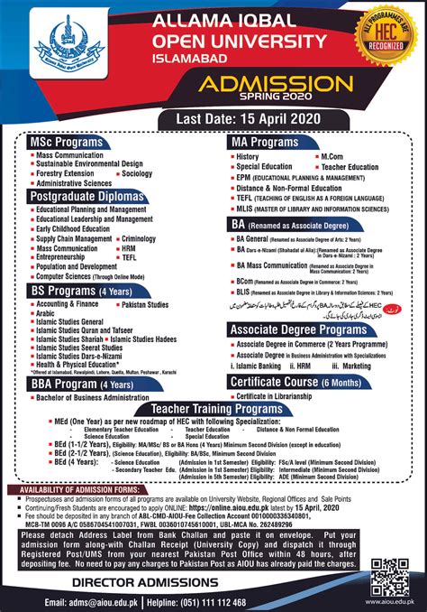 Allama Iqbal Open University Aiou Admissions For Spring 2020