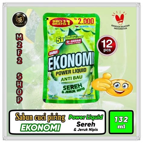 Ekonomi Power Liquid Sabun Cair Cuci Piring Sachet 132 Ml Kemasan 12