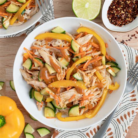 mealime thai peanut chicken noodle salad  bell pepper cucumber