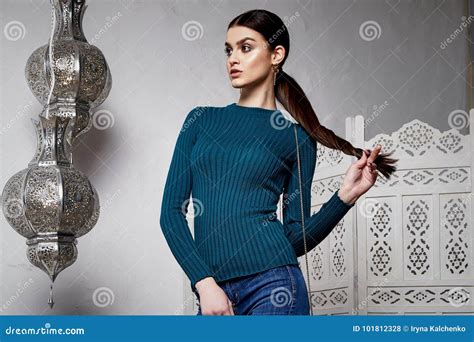 Beautiful Woman Brunette Hair East Style Arabic Morocco Stock Photo Image Of Beautiful Face