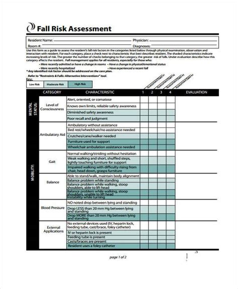 Free 7 Fall Risk Self Assessment Forms In Pdf