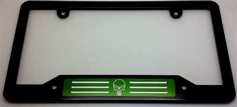 Hmc Billet Aluminum License Plate Frame Black Anodized Punisher Green