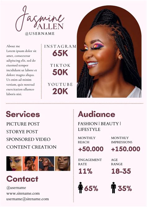 One Page Media Kit For Influencers Tiktok Influencer Etsy Artofit