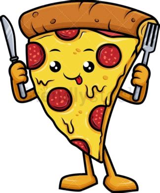 Pizza Mascot Holding Fork And Knife Cartoon Clipart Vector FriendlyStock