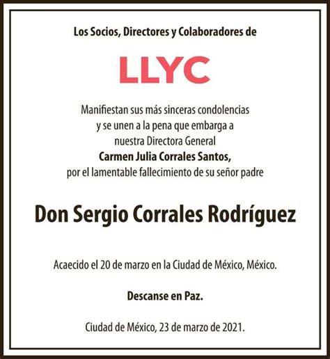 Don Sergio Corrales Rodríguez Obituario Esquela