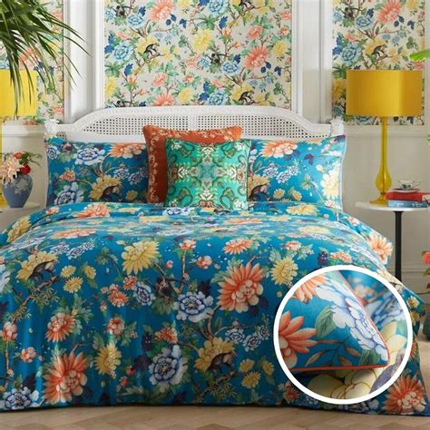 Sapphire Garden 100 Cotton 200 Thread Count Duvet Cover And Pillowcase