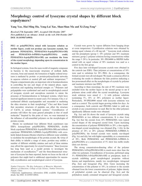 (PDF) Morphology control of lysozyme crystal shapes by different block ...