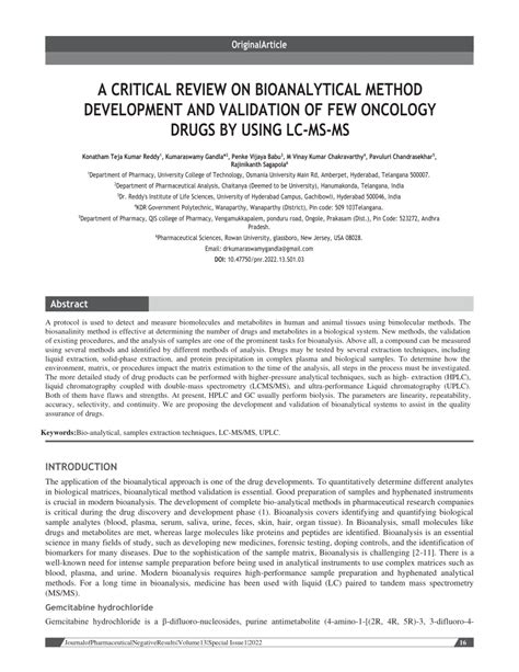 Pdf A Critical Review On Bioanalytical Method Development And Validation Of Few Oncology Drugs