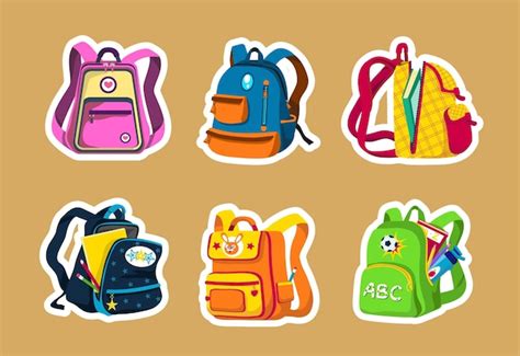 Premium Vector | Colorful school backpacks for kids as stickers