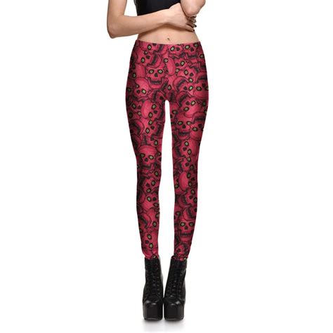 Classic 3d Print Red Skull Green Eyes Evil Leggings Women Causal Sexy