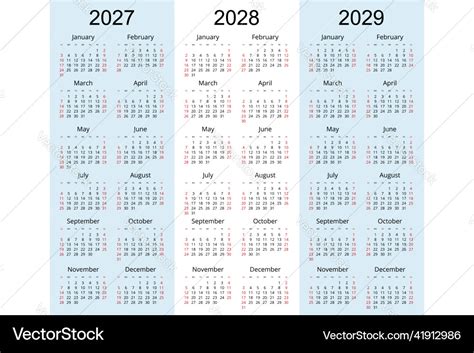 Calendar Planner 2027 2028 2029 Corporate Vector Image