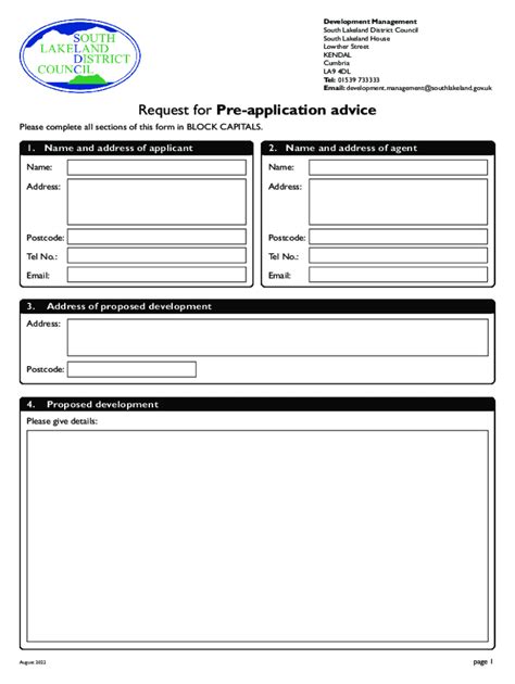 Fillable Online Request For Pre Application Advice Form Fax Email Print