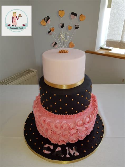 A Black Gold And Pink 40th Birthday Cake Lemon Tier Top Middle Tier