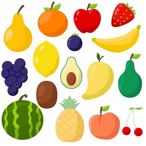 Conjunto De Vetores De Coleção Planas Várias Ilustrações De Frutas