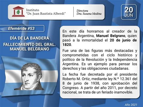 EFEMÉRIDE 53 DÍA DE LA BANDERA FALLECIMIENTO DEL GRAL MANUEL