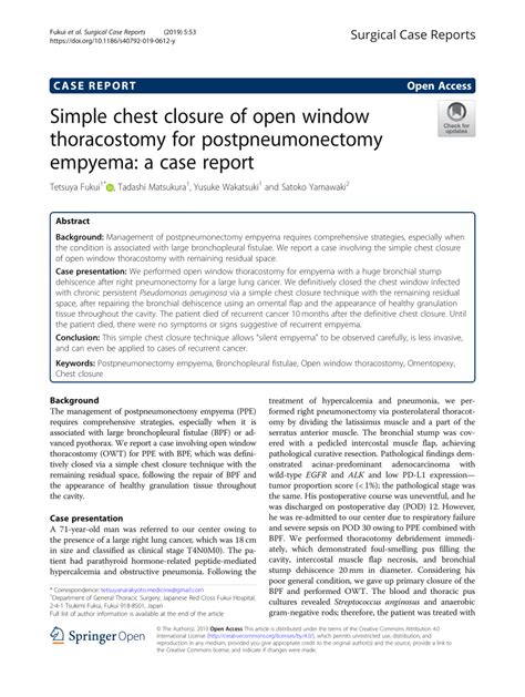 Pdf Simple Chest Closure Of Open Window Thoracostomy For