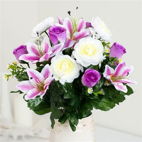 Lilac And Cream Artificial Lily Ranunculus And Rose Bouquet For Spring