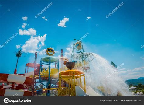 Children's water park. Children's water slides — Stock Editorial Photo ...