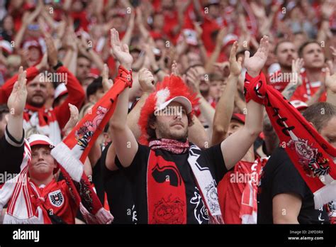 Leipzig Juli Sterreich Fans Beim Spiel Zwischen Sterreich