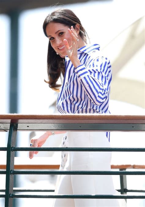 Meghan Markle Wears A Stripey Ralph Lauren Shirt With Chic White Pants