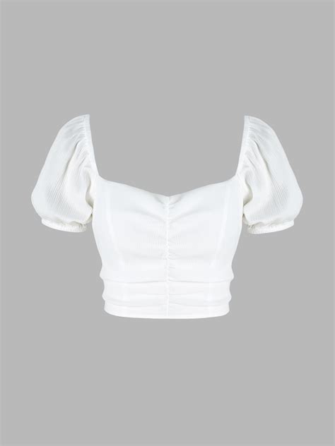 Solid Ruched Short Sleeve Crop Top Cider