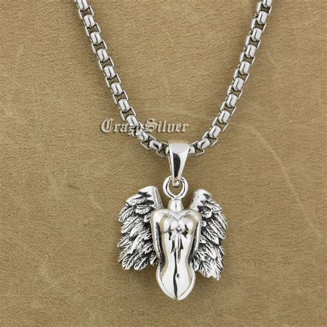 925 Sterling Silver Naked Angel Wing Charm Pendant Punk Biker Men9S015A