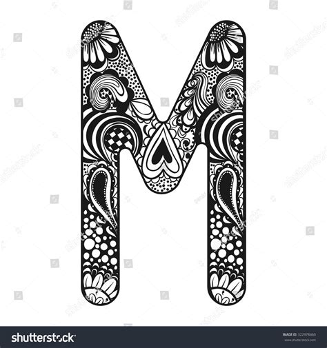 Zentangle Stylized Alphabet Lace Letter M Vector De Stock Libre De