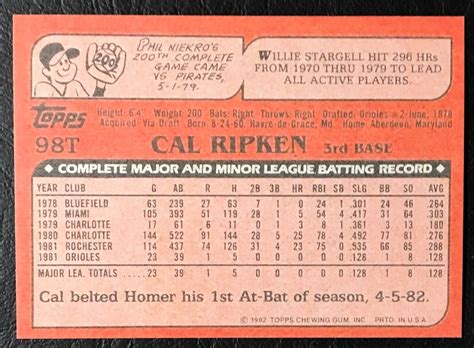 Topps Traded T Cal Ripken Jr Rookie Reprint Mint Baltimore