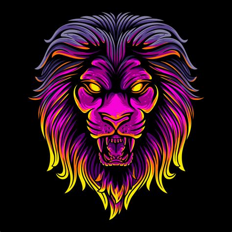 Vector Illustration Colorful Front View of a Lion's Head With a Growl ...