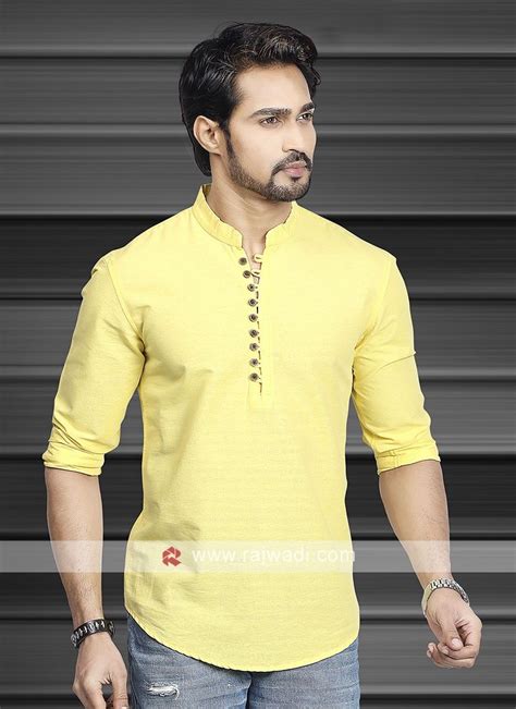 Men Yellow Solid Short Kurta Short Kurta For Men Men Fashion