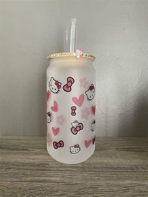 Hello Kitty Heart Frosted Glass Cup Etsy