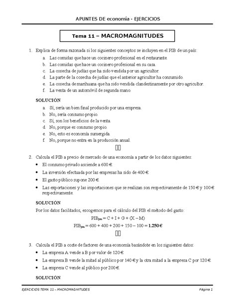 Ejercicios Resueltos Economia 1 Tema 9 Tema 11 Macromagnitudes 1 Explica De Forma Razonada