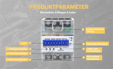 Stromzähler 3 Phasen 4 Draht Geeicht Drehstromzähler Hutschiene LCD