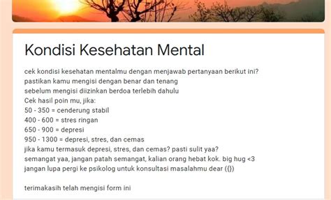 LINK Tes Ujian Kesehatan Mental Update Januari 2023 Gratis Via Google