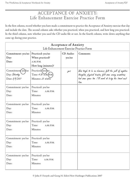 Mindfulness And Acceptance Workbook Anxiety Worksheet Pack Coping