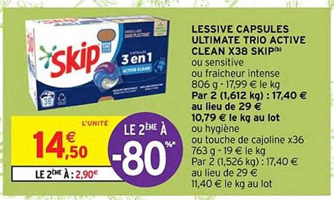 Promo Lessive Capsules Ultimate Trio Active Clean X38 Skip Chez