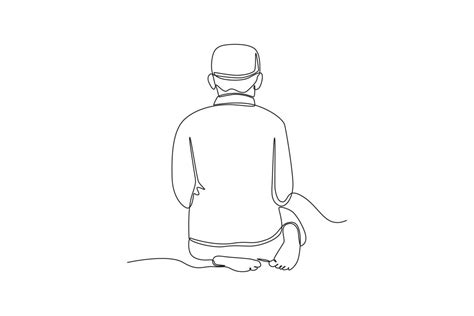 Single One Line Drawing The Movement Of Praying Sitting Between Two