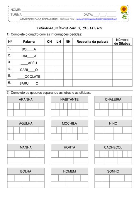 Atividades Para Educadores Ortografia Palavras H Inicial Ch