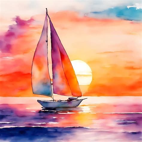 Premium AI Image | watercolor ocean sunset art with a sailboat