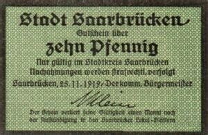 Banknote 10 Pfennig German Notgeld Saarbrücken Gra S2 3a Tie 6335 10 10